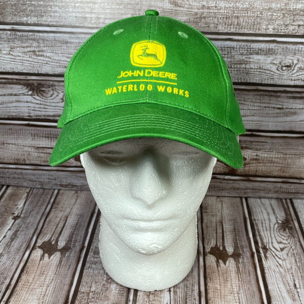 JOHN DEERE Farm Ag Mens OS Green Waterloo Works Snapback Embroidered Cap Hat NWT